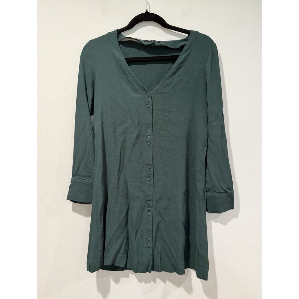 Madewell Long Sleeve Button Front Dress Womens XS Green Lightweight Minimal Work
